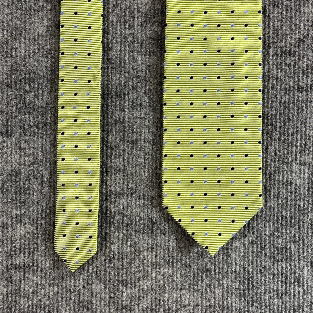Kolte Italy Mens Silk Tie Lime Green Blue Polka Dot Ribbed Texture Made in Italy